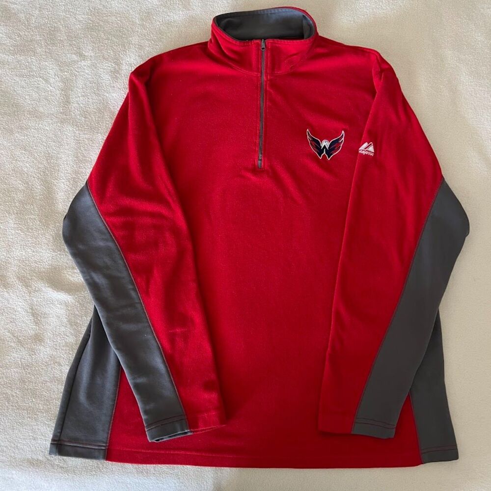 Men's Majestic Washington Capitals Red Fleece Sweater NHL Ice Hockey, Size XL